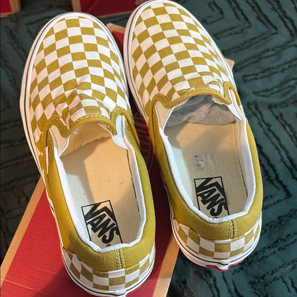 Vans mustard Yellow and White Checkerboard Slip-On Sneakers